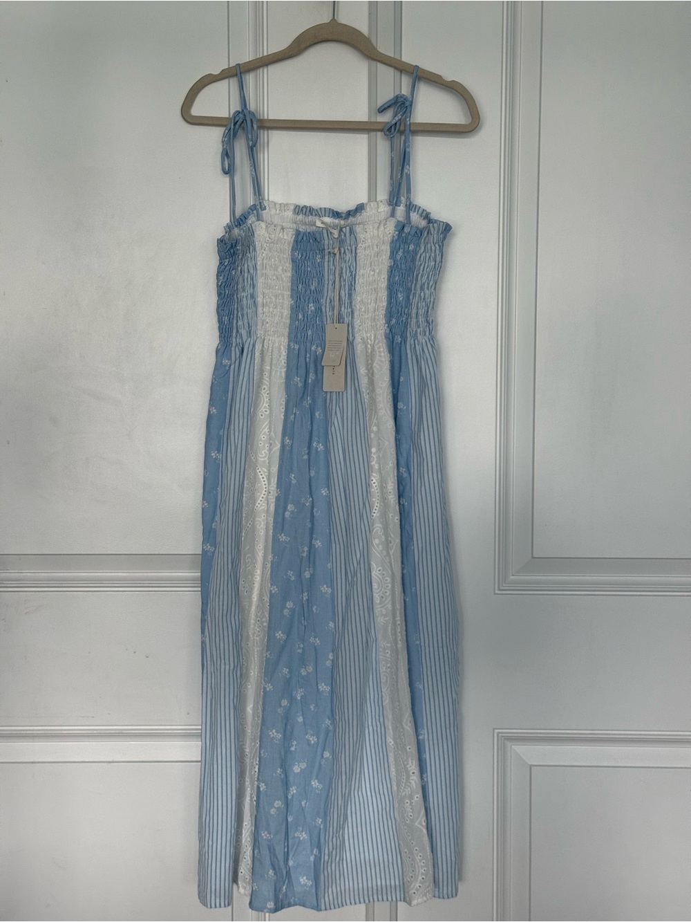 Altar'd State Blue and White Striped & Eyelet Midi Dress - Picture 2 of 5